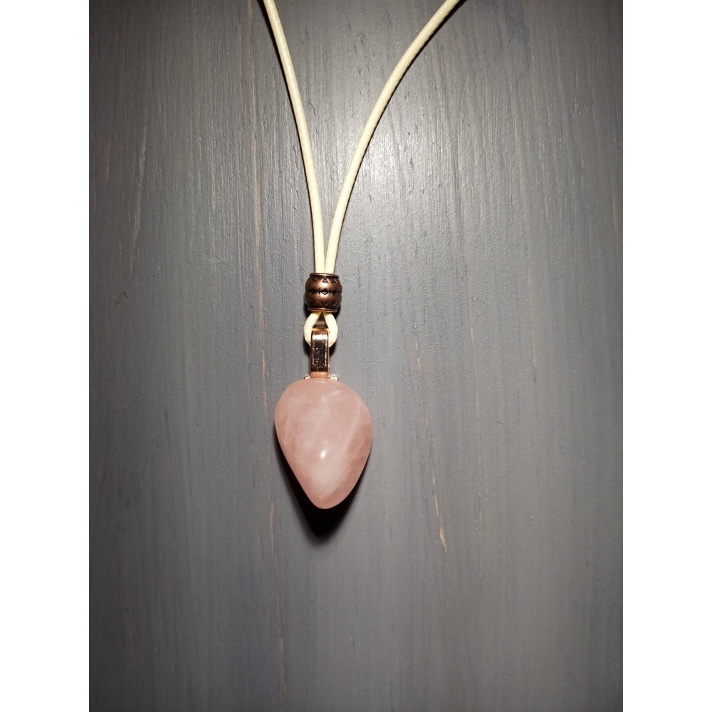 Rose Quartz Crystal Pendant Necklace Waxed Cord Break Away Closure Pink Stone
